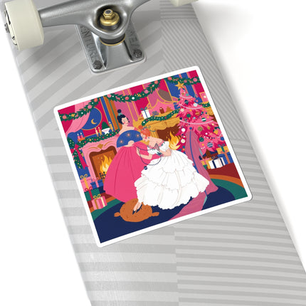 🎀🔥 Christmas By The Fireside Kiss-Cut Sticker – Art Deco Holiday Elegance