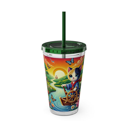 Sailor Kitten’s River Adventure Sunsplash Tumbler with Straw, 16oz