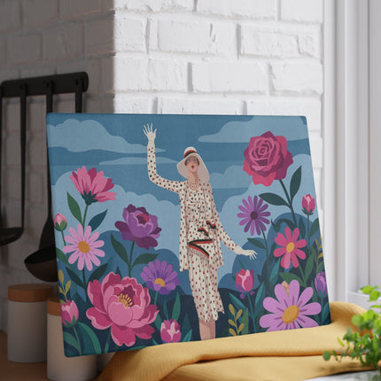 🌹☁️ The Lady Of The Rose Garden Glass Cutting Board – Art Deco Floral Fashion Elegance
