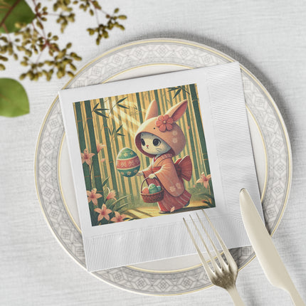 Geisha Kitten’s Easter White Coined Napkins