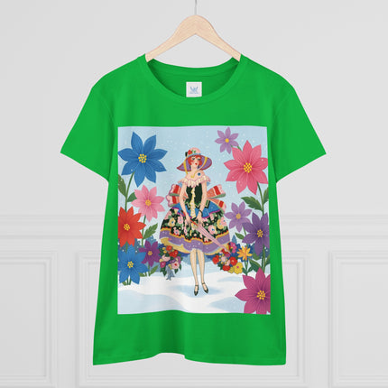 🌸❄️ The Winter Blossom Belle Cotton Tee – Art Deco Floral Fantasy