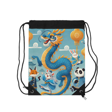 The Blue & Gold Dragon Festival Parade Drawstring Bag – Joyful Celebration & Cultural Magic