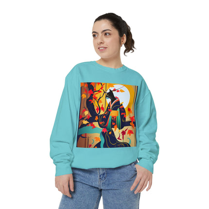 Black Cat in Kimono Unisex Garment-Dyed Sweatshirt