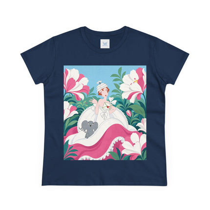 🌸🐘 The Pink Blossom Companion Cotton Tee – Art Deco Floral Whimsy