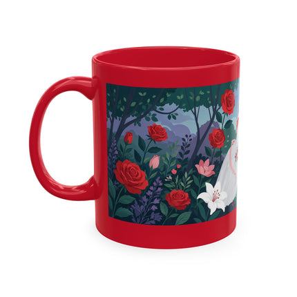 🌹💌 The Lady Blowing Kisses In The Rose Garden Ceramic Mug – Art Deco Floral Romance