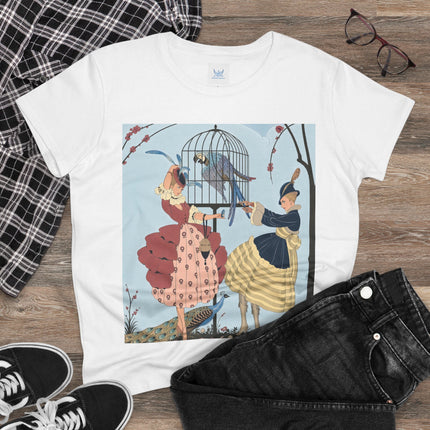 🦚🦜 The Ladies Of The Garden Aviary Cotton Tee – Art Deco Bird Fantasy