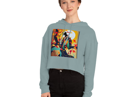 Black Cat in Kimono Women’s Cropped Hooded Sweatshirt