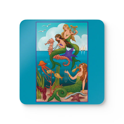 Three Mermaids with Strings of Pearls by Carlo Chiostri Corkwood Coaster Set