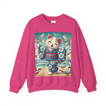 Geisha Kitten by the Seaside Heavy Blend™ Crewneck Sweatshirt