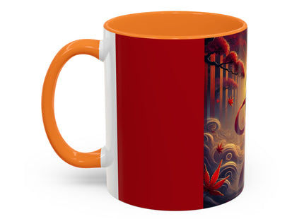 Regal Crimson Crane in the Autumn Mist Colorful Mugs (11oz, 15oz)