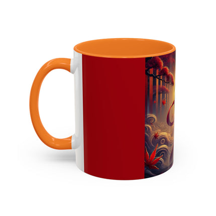 Regal Crimson Crane in the Autumn Mist Colorful Mugs (11oz, 15oz)