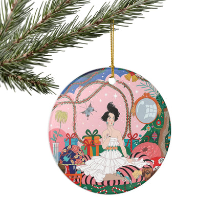 🎀🎄 Christmas Morning In The Rose Parlor Ceramic Ornament – Art Deco Holiday Fantasy