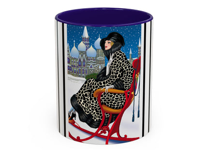 Elegant Winter Woman in Sleigh Colorful Mugs (11oz, 15oz)