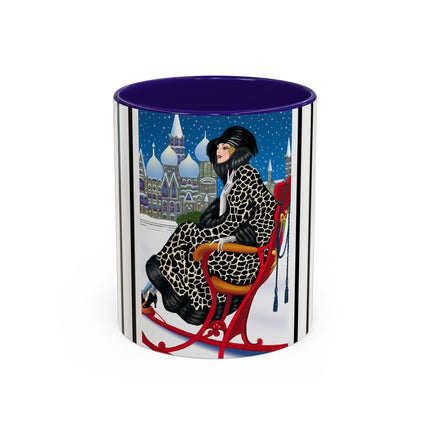 Elegant Winter Woman in Sleigh Colorful Mugs (11oz, 15oz)