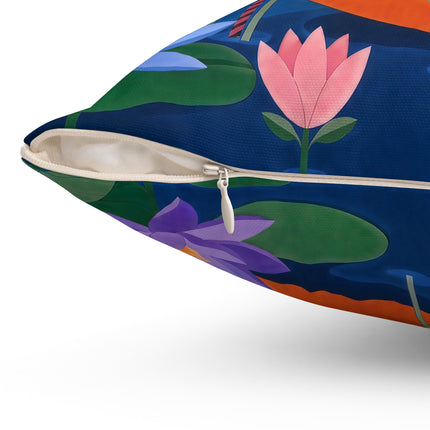 🪷🛶 The Lady Of The Lotus Lake Square Pillow – Art Deco Garden Voyage