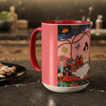 🎀🎄 Christmas Morning In The Rose Parlor Colorful Mug – Art Deco Holiday Fantasy