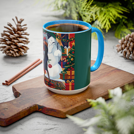 ☃️🎄 The Snowman's Christmas Companion Colorful Mug – Art Deco Holiday Fantasy