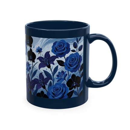 ☔💙 The Lady In The Blue Rain Garden Ceramic Mug – Art Deco Floral Elegance