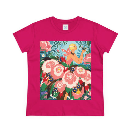 🌸🐦 The Girl Of The Little Birds Cotton Tee – Art Deco Floral Whimsy