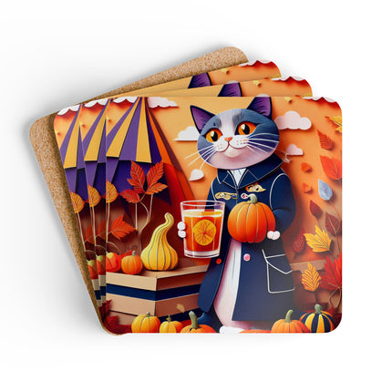 British Shorthair at an Autumn Market Corkwood Coaster Set
