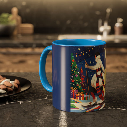 🌙🎿 The Moonlit Christmas Skier Colorful Mug – Whimsical Holiday Fantasy