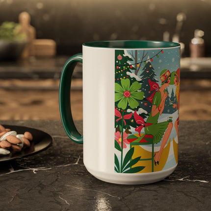 ☕🎄 Christmas Tea In The Snow Garden Colorful Mug – Art Deco Holiday Friendship