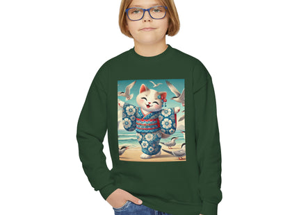 Geisha Kitten by the Seaside Youth Crewneck Sweatshirt