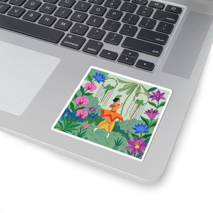 🦜🌺 The Parrot Dancer Kiss-Cut Stickers – Art Deco Tropical Whimsy