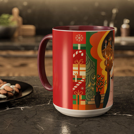 ❤️ The Lady Of The Candlelit Christmas Alcove Colorful Mug – Art Deco Holiday Elegance