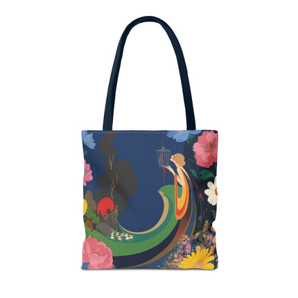 🌙🐦 The Lady Of The Moonlit Birdcage Tote Bag – Art Deco Floral Fantasy