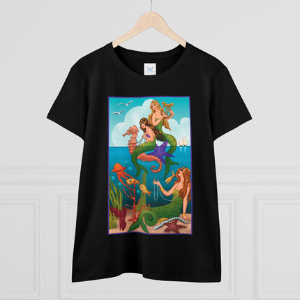 Three Mermaids with Strings of Pearls by Carlo Chiostri Women's Midweight Cotton Tee