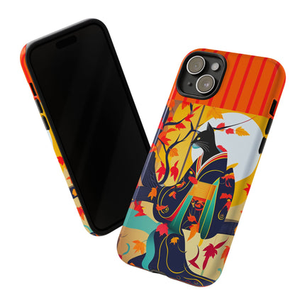 Black Cat in Kimono Phone Cases