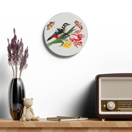 Woodpecker & Tulip Acrylic Wall Clock