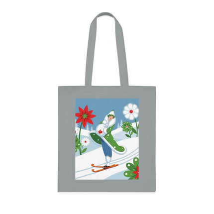 🎿🌺 The Winter Garden Skier Cotton Tote Bag – Colorful Winter Adventure