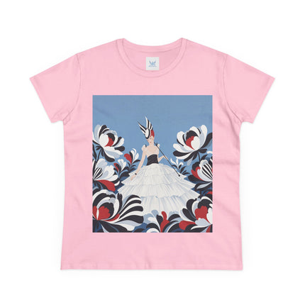 🖤🌸 The Black And Ivory Blossom Garden Cotton Tee – Art Deco Fashion Illustration