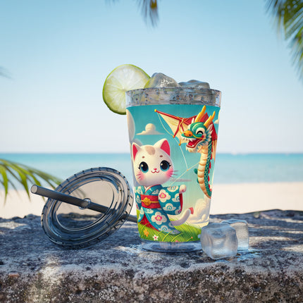 Geisha Kitten and the Dragon Kite Sunsplash Tumbler with Straw, 16oz