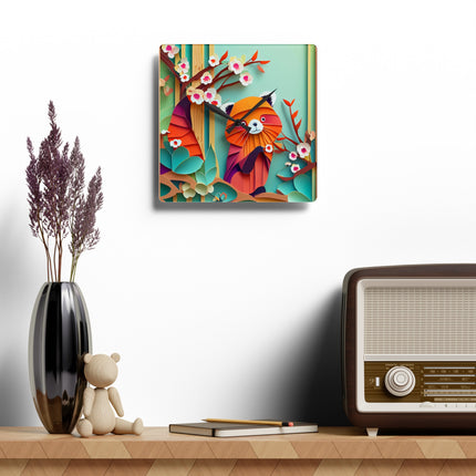 A Playful Red Panda Acrylic Wall Clock, Round and Square