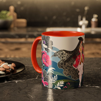 🌸🎀 The Pink Lace Garden Promenade Colorful Mug – Art Deco Fashion Elegance