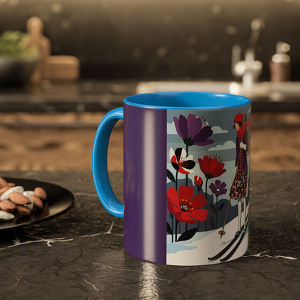 🎿❄️ The Winter Flower Skier Colorful Mug – Art Deco Alpine Fantasy