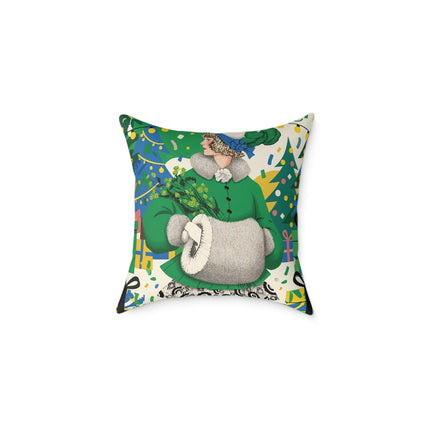 💚🎄 The Emerald Holly Christmas Square Pillow – Art Deco Holiday Elegance