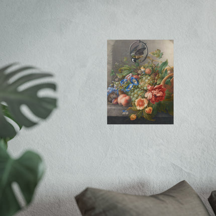 Still Life With Flowers, Fruit, A Great Tit And A Mouse by Herman Henstenburgh Fine Art Posters