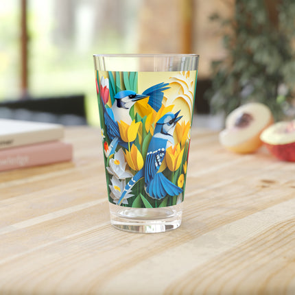 Blue Jays in a Spring Garden Glass, 16oz