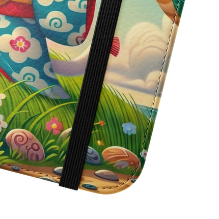 🪁🐉 Geisha Kitten and the Dragon Kite Flip Case – Joyful Flight & Dragon Spirit