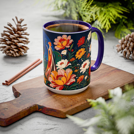 🌺🐦 The Enchanted Birdcage Garden Colorful Mug – Art Deco Floral Fantasy