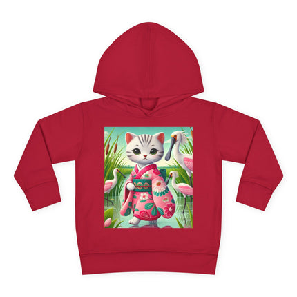 Geisha Kitten Strolls Among the Spoonbills Toddler Pullover Fleece Hoodie