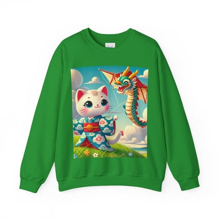 Geisha Kitten and the Dragon Kite Heavy Blend™ Crewneck Sweatshirt