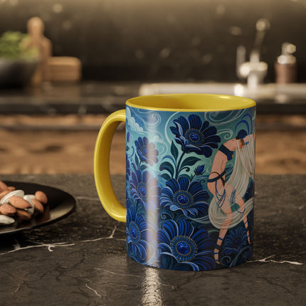 💙🌸 The Sapphire Wind Dancer Colorful Mug – Art Deco Floral Fantasy