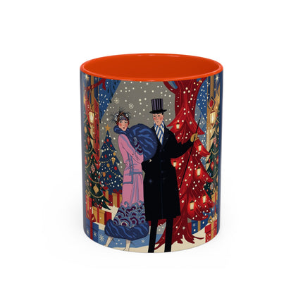 🎩🎄 Christmas Eve Promenade Colorful Mug – Art Deco Holiday Elegance