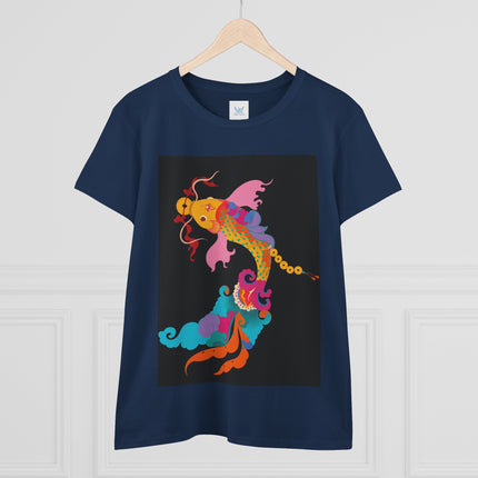 Golden Koi Women's Midweight Cotton Tee – Prosperity & Vibrant Energy