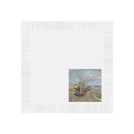 Fishing Boats on the Beach at Saintes-Maries by Vincent Van Gogh White Coined Napkins